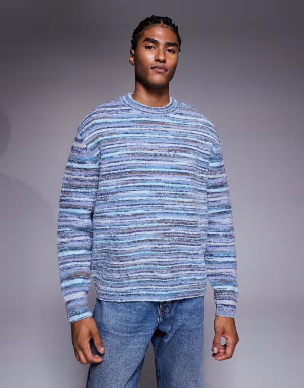 エイソス メンズ アウター ニット・セーター セーター ニット ASOS DESIGN oversized textured knit sweater stripe BLUE ブルー