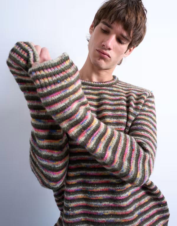 トップマン メンズ アウター ニット・セーター レギュラーフィット セーター ニット Topman regular fit knit twist striped sweater green multi DARK GREEN グリーン 19,110円