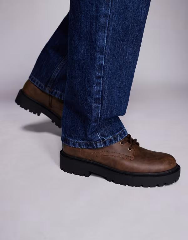 エイソス メンズ シューズ ブーツ・レインブーツ レース ASOS DESIGN lace up boots with chunky sole Brown ブラウン