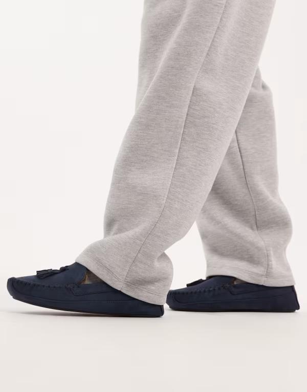 エイソス メンズ シューズ サンダル ASOS DESIGN moccasin slippers with faux fur lining with tassel Navy ネイビー