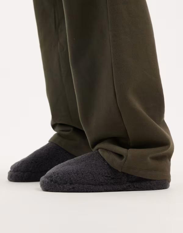 エイソス メンズ シューズ サンダル ASOS DESIGN slippers borg Gray グレー