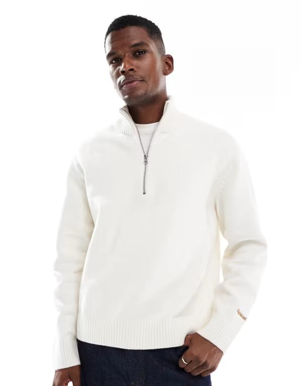 ジャック アンド ジョーンズ メンズ アウター ニット・セーター セーター Jack & Jones oversized thick 1/4 zip sweater in cream Sea salt クリーム