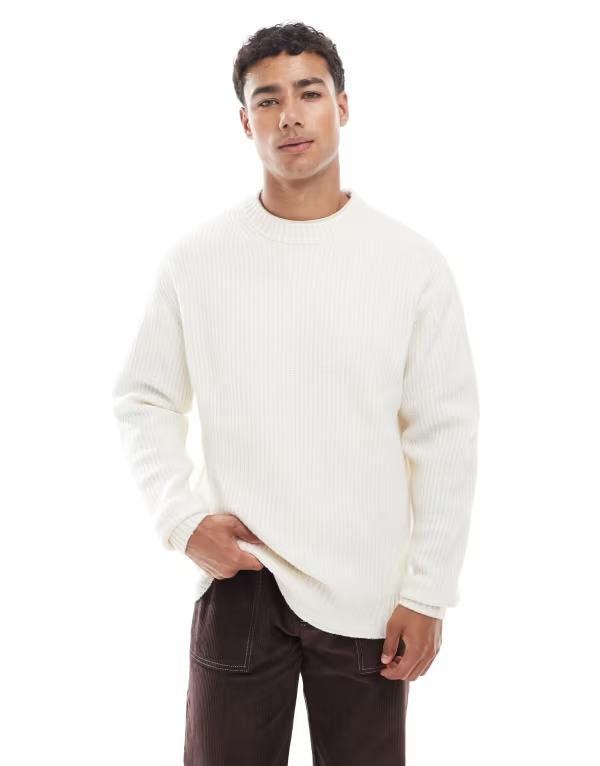 ジャック アンド ジョーンズ メンズ アウター ニット・セーター リブニット セーター ニット Jack & Jones oversize thick rib knit sweater in cream Sea salt クリーム｜ReVida 店