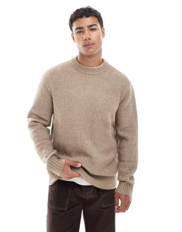ジャック アンド ジョーンズ メンズ アウター ニット・セーター リブニット セーター ニット Jack & Jones oversized thick rib knit sweater Mocha meringue モカ