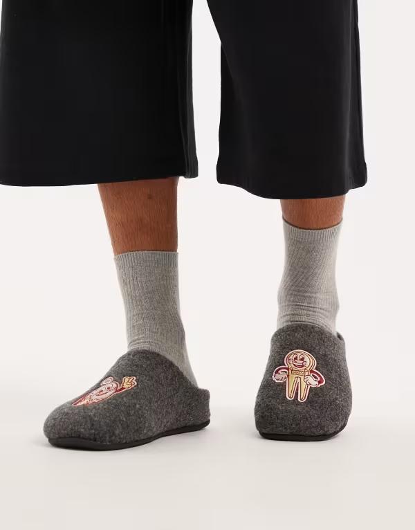 エイソス メンズ シューズ サンダル グラフィック ASOS DESIGN mule slipper felt with golf graphic Gray グレー