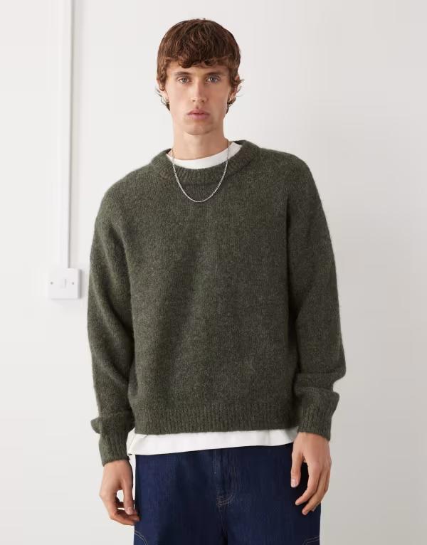 平日 メンズ アウター 編み物・スウェーター 羊毛 スウェーター Weekday wool blend sweater インチ heathered dark Dark green melange 緑であること
