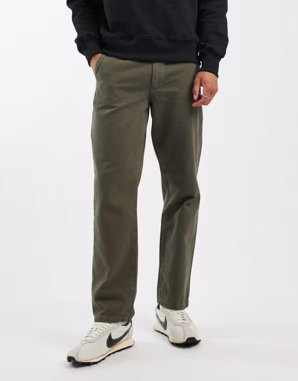 エイソス メンズ ボトムス 心地よいズボン下 ズボン下 ASOS DESIGN straight pants Khaki カーキ