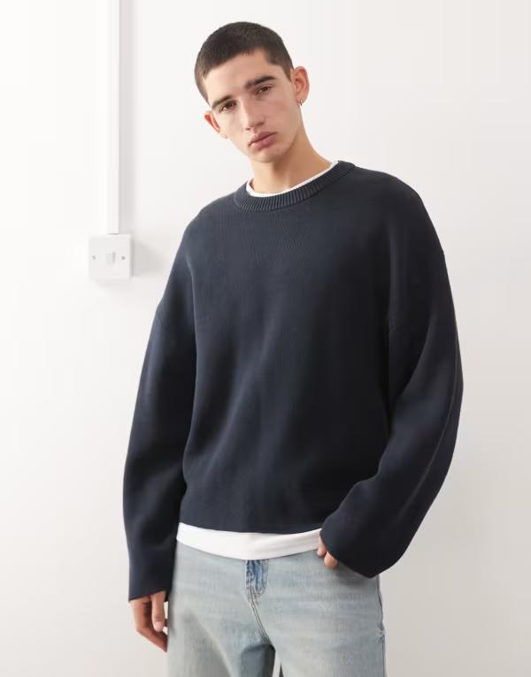 週日 メンズ アウター 編み物・スウェーター スウェーター Weekday boxy oversized sweater Navy 米国海軍