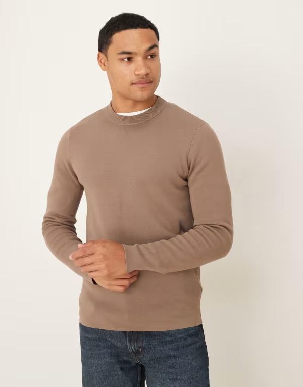 マンゴ メンズ アウター ニット・セーター クルーネック セーター ニット Mango crew neck knit sweater in medium BROWN ブラウン 18,346円