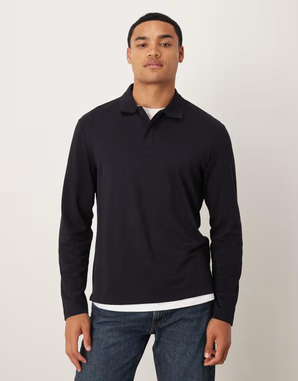 マンゴ メンズ トップス Tシャツ ポロシャツ Mango long sleeve polo top NAVY ネイビー