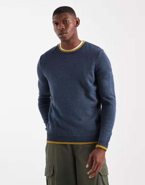 エイソス メンズ アウター カーディガン クルーネック セーター ニット ASOS DESIGN knitted crew neck sweater NAVY ネイビー