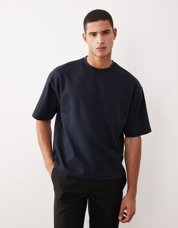 エイソス メンズ トップス ティーシャツ 綿織物 ASOS DESIGN breatheMAX heavyweight oversized boxy t-shirt cotton blend Sky captain 米国海軍 Tシャツ・カットソー-メンズファッション