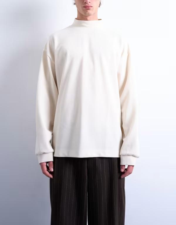 トップマン メンズ トップス Tシャツ オーバーサイズフィット ハイネック シャツ Topman oversized fit high neck long sleeve T-shirt in ecru ECRU エクリュ