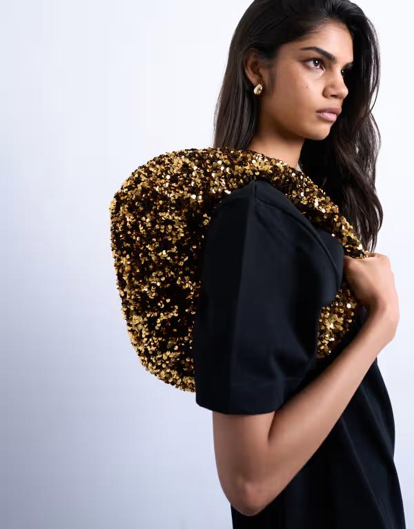 とっ始め販売店 レディース 御徒面子 ショルダーバッグ スパンコール Topshop Santana scoop sequin shoulder bag GOLD ゴールド