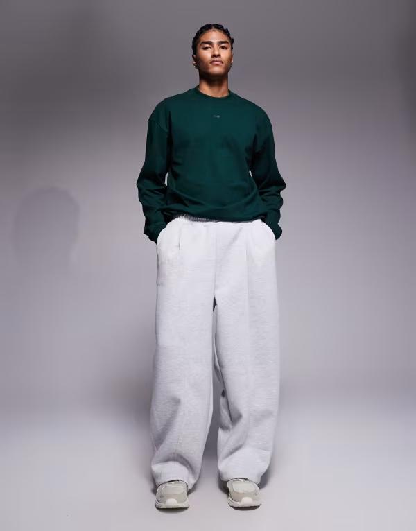 エイソス メンズ ボトムス カジュアルパンツ パンツ スウェットパンツ スキューバ ASOS DESIGN loose sweatpants in scuba-style with pleats in light Gray Heather グレー