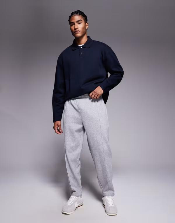エイソス メンズ ボトムス 心地好いズボン下 ズボン下 スウェットパンツ ASOS DESIGN tapered sweatpants with pin tucks インチ heather Gray Heather 薄墨色 メンズファッション-ズボン・パンツ