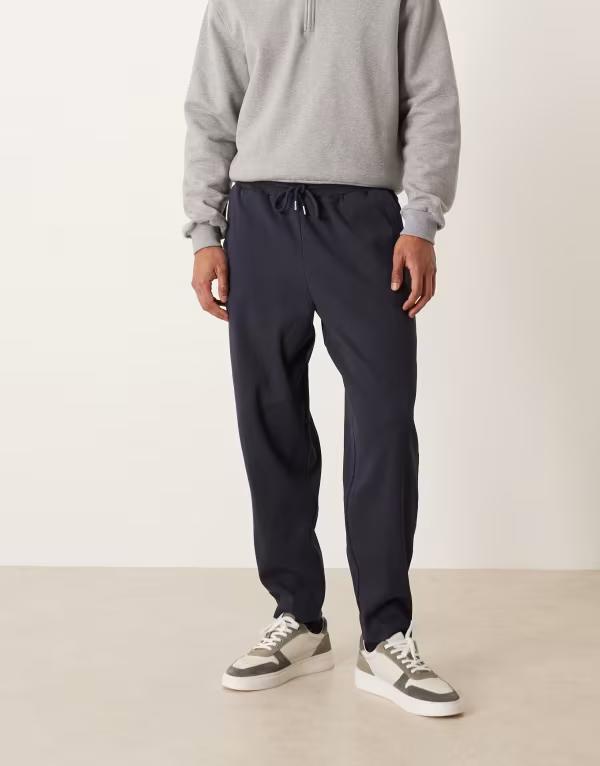 エイソス メンズ ボトムス 心地好いズボン下 肋材 ズボン下 スウェットパンツ ASOS DESIGN tapered heavyweight ribbed sweatpants - part of a set NAVY 米国海軍 メンズファッション-ズボン・パンツ