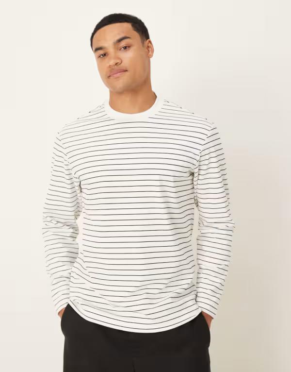 マンゴ メンズ トップス ティーシャツ Mango long sleeve T-shirt インチ cream stripe ECRU エクリュ メンズファッション-Tシャツ・カットソー