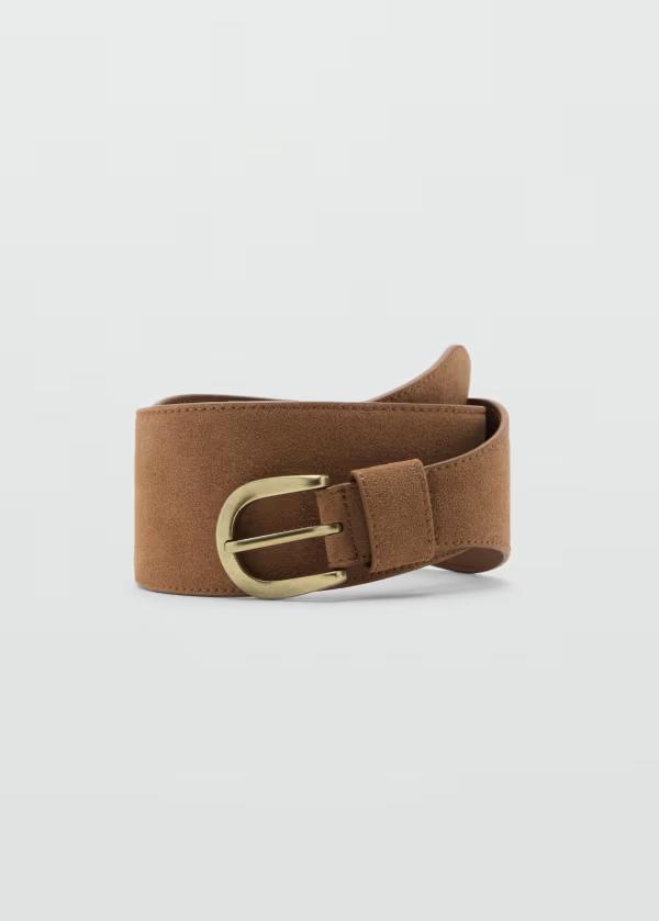 マンゴ レディース アクセサリー ベルト スエード Mango wide suede belt in tan TAN タン