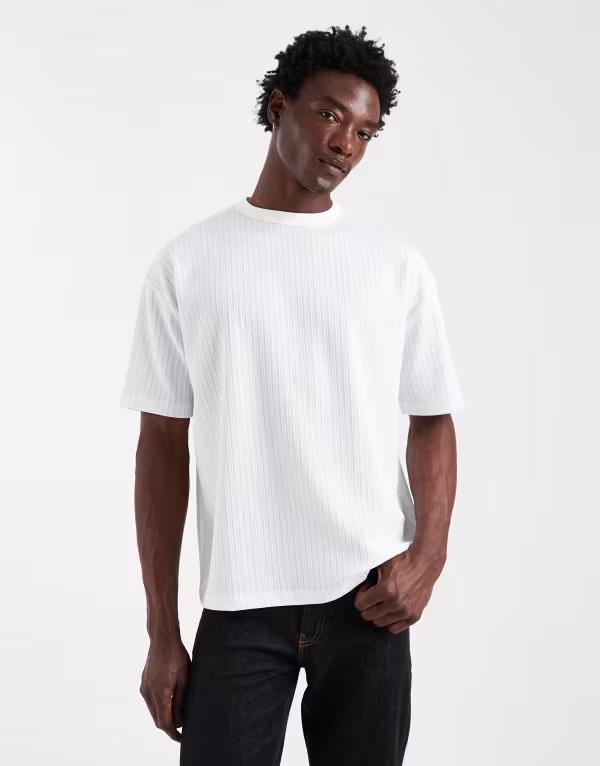 エイソス メンズ トップス Tシャツ ASOS DESIGN heavyweight boxy oversized T-shirt in textured stripe Blue stripe ブルー