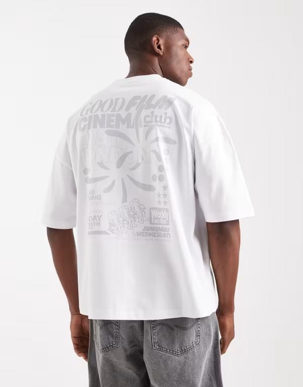 エイソス メンズ トップス Tシャツ プリント シャツ ASOS DESIGN oversized dropped shoulder T-shirt with print white ホワイト