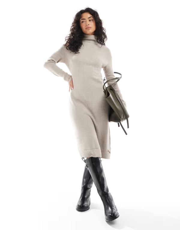 ブレーブソウル レディース トップス ワンピース タートルネック マキシワンピース ニット マキシ Brave Soul oversized knit turtleneck maxi dress BEIGE ベージュ