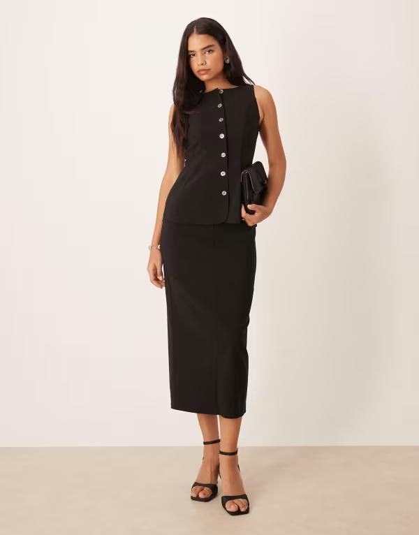 エイソス レディース トップス ワンピース ボタンダウン ミディワンピース ミディ ダウン ASOS DESIGN slash neck button down midi dress Black ブラック