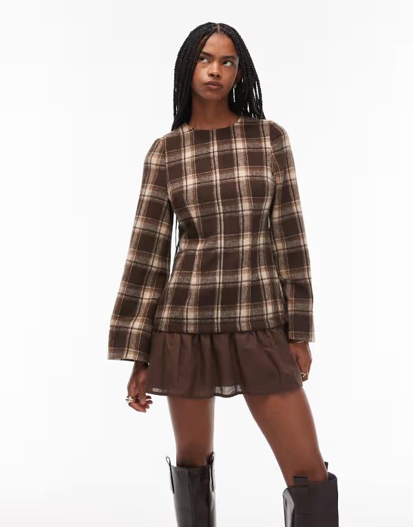 エイソス レディース トップス 衣装 ミニ衣装 ミニ ASOS DESIGN hybrid dropped waist mini dress インチ chocolate check Chocolate Check 黒茶