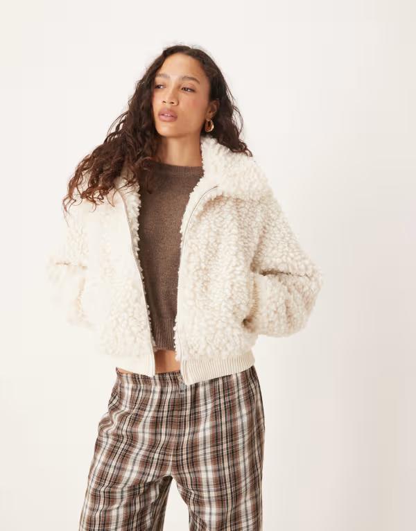ブレーブソウル レディース アウター 厚地の外套 上衣 Brave Soul faux shearling bomber jacket インチ cream CREAM 皮膚軟化剤