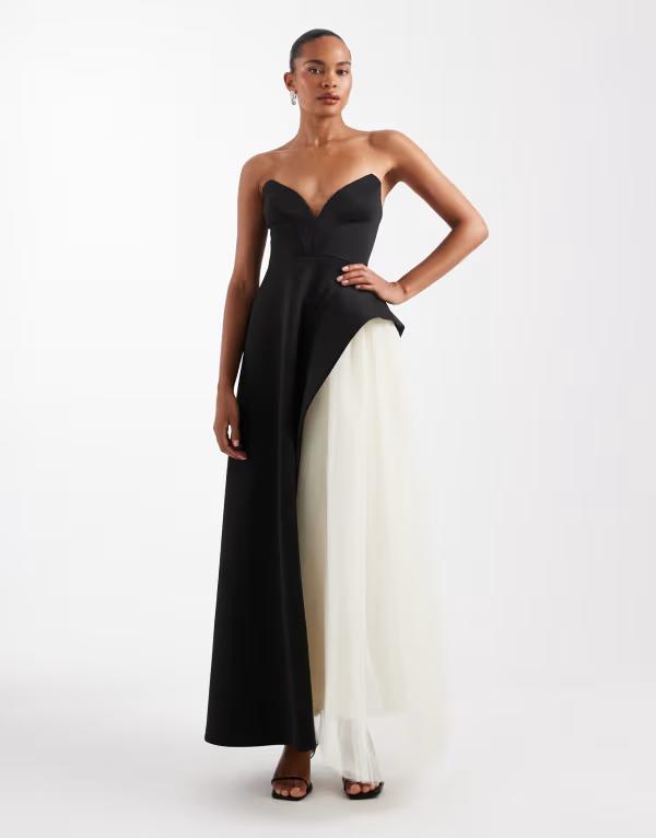 エイソス レディース トップス ワンピース チュール マキシワンピース スキューバ スカート マキシ ASOS DESIGN premium maxi dress with tulle skirt in scuba-style fabric Black ブラック