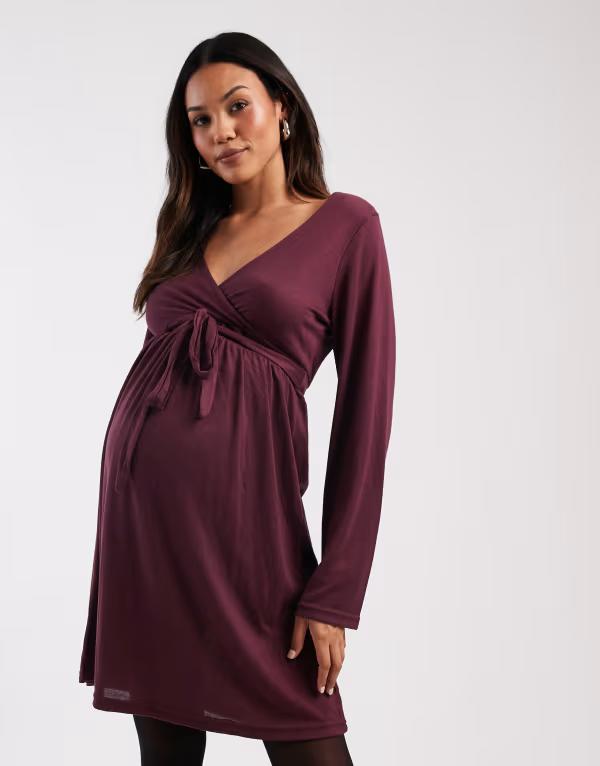 ママライシアス レディース トップス ワンピース ジャージー マタニティ Mama.licious Mamalicious Maternity soft jersey nursing friendly wrap detail dress Winetasting バーガンディ｜ReVida 店