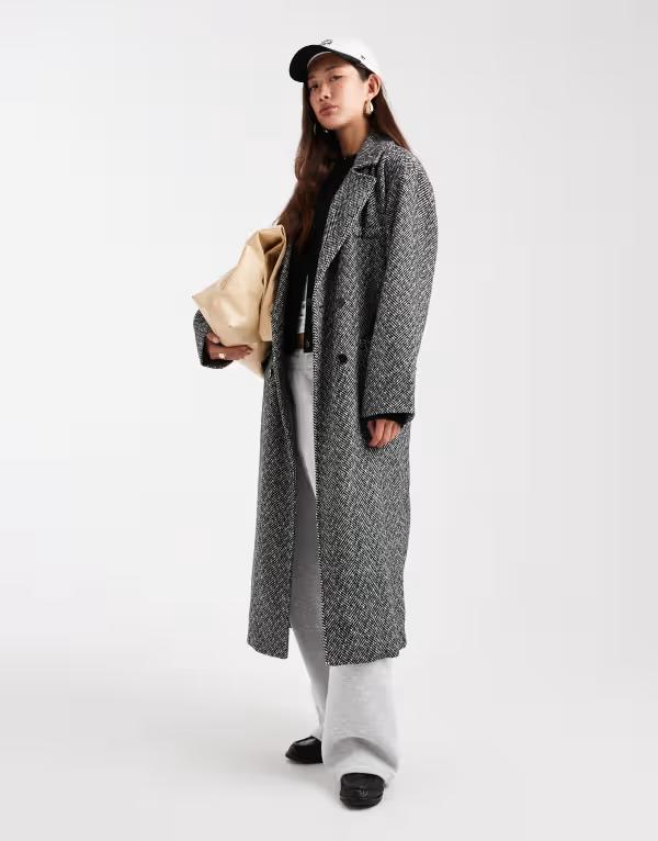 ウェンズデーガール レディース アウター コート ツイード Wednesday's Girl double breated longline tweed coat Gray グレー