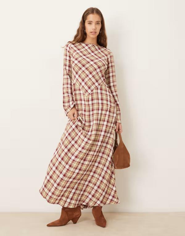 エイソス レディース トップス ワンピース マキシワンピース マキシ ASOS DESIGN maxi dress in multi plaid Check チェック