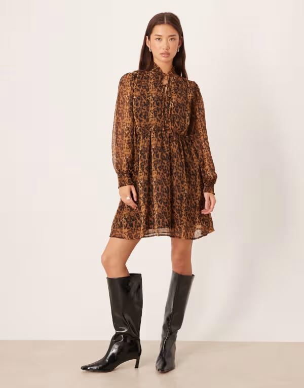 ヴィラ レディース トップス ワンピース ミディワンピース プリント ミディ キャップ VILA cap sleeve midi dress in leopard print RUBBER-AOP:LEO アニマル｜ReVida 店