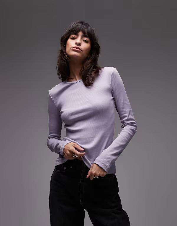 アンドアザーストーリーズ レディース トップス Tシャツ リブ ジャージー & Other Stories soft jersey ribbed long sleeve top in lilac LILAC ライラック 9,605円