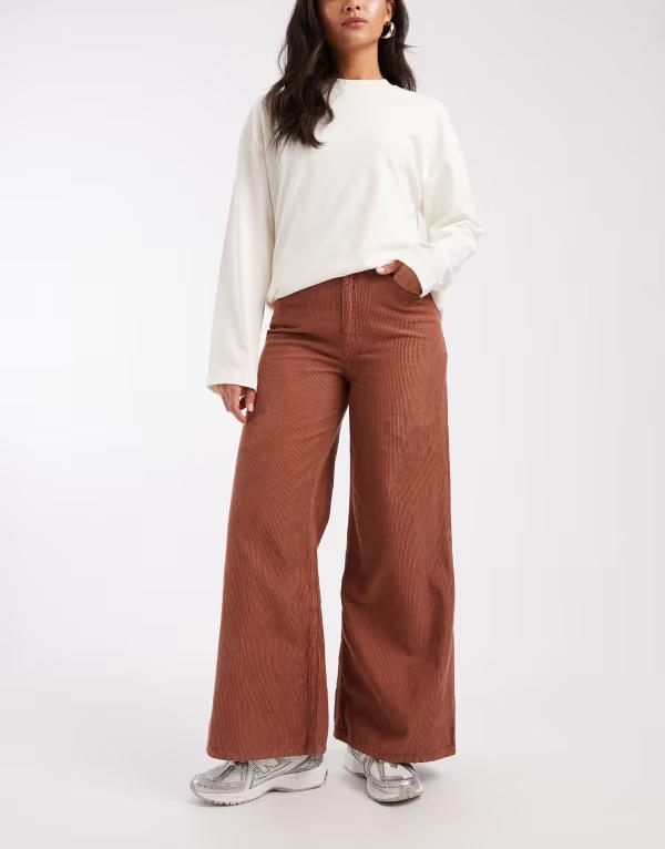 エイソス レディース ボトムス デニムパンツ ワイドレッグ コーデュロイ パンツ ASOS DESIGN corduroy wide leg pants rust ラスト