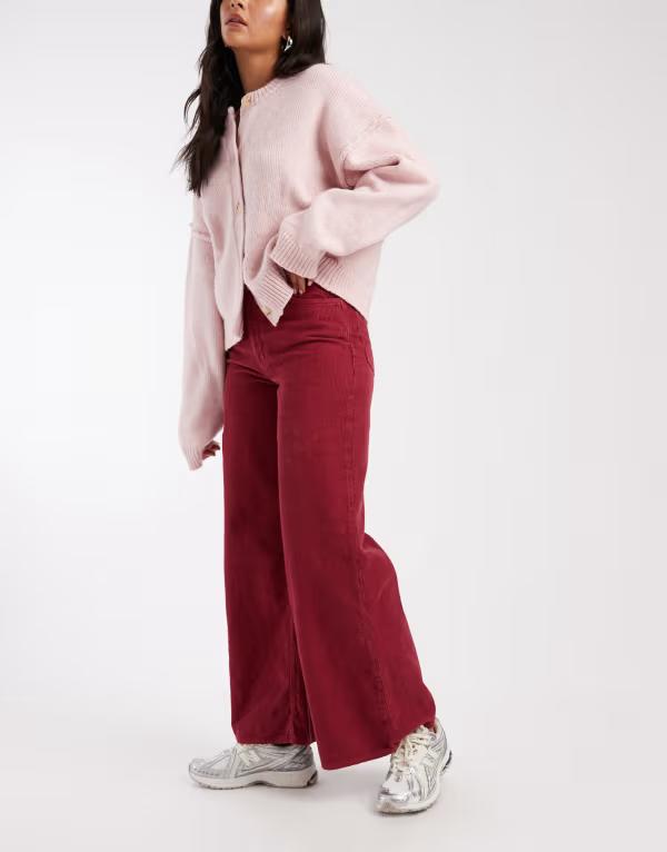 エイソス レディース ボトムス デニムパンツ ワイドレッグ コーデュロイ パンツ ASOS DESIGN corduroy wide leg pants plum プラム｜ReVida 店 15,961円