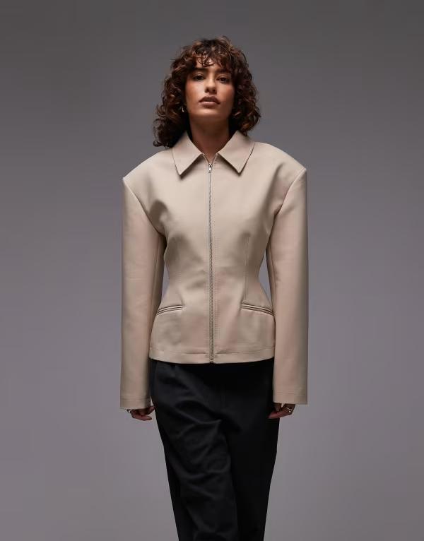 エイソス レディース アウター ジャケット・ブルゾン ジャケット ASOS DESIGN tailored sculpted cinch waist zip up jacket in camel Camel キャメル