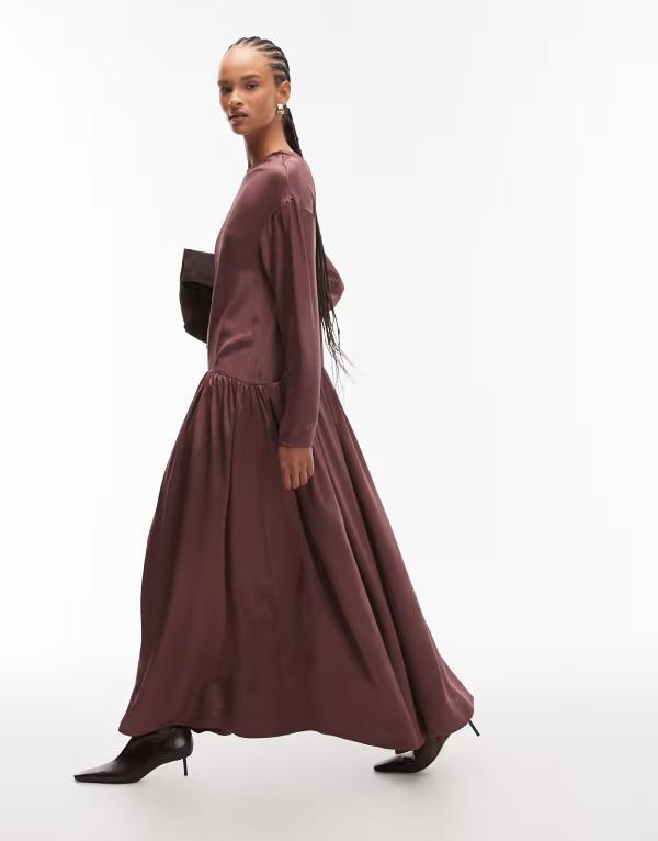 エイソス レディース トップス 衣装 マキシ ASOS DESIGN dropped waist maxi smock dress インチ deep Deep burgundy バーガンディ