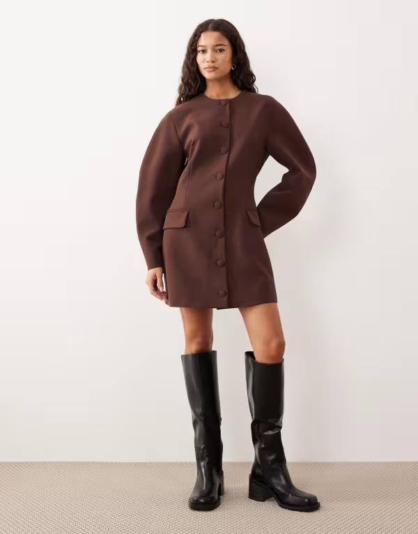 エイソス レディース トップス 衣装 スポーツジャケット ASOS DESIGN cocoon sleeve blazer dress インチ chocolate CHOCOLATE BROWN 赤銅色