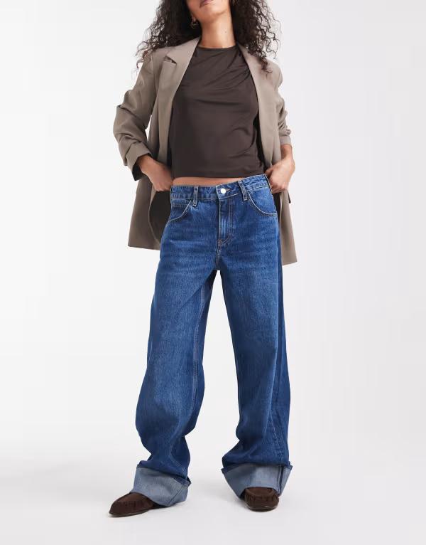 エイソス レディース ボトムス デニムパンツ ジーンズ ASOS DESIGN baggy jeans with turn up hem in dark mid DARK MID BLUE ブルー