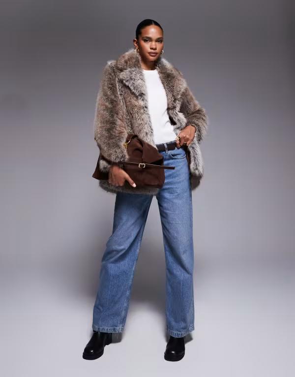 リバーアイランド レディース アウター 厚地の外套 River Island mid length faux fur coat インチ dark Dark brown 赤銅色 コート・ジャケット-レディースファッション