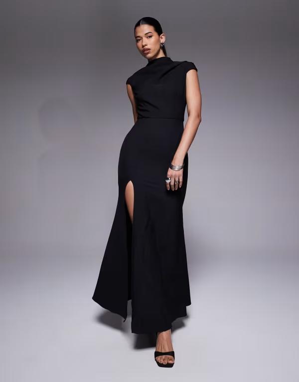 ジャーロ レディース トップス ワンピース ハイネック マキシワンピース マキシ Jarlo high neck maxi dress with thigh slit Black ブラック
