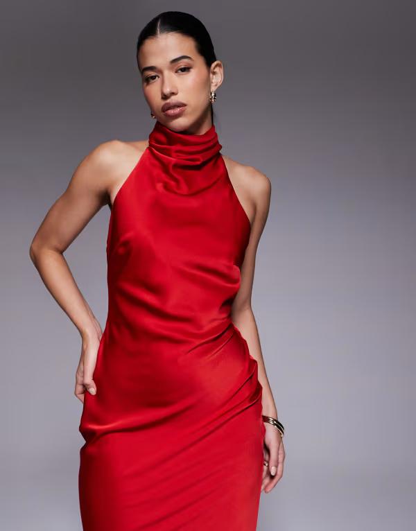 ジャーロ レディース トップス ワンピース ミディワンピース ミディ サテン ホルター Jarlo halter neck satin midi dress RED レッド 29,120円