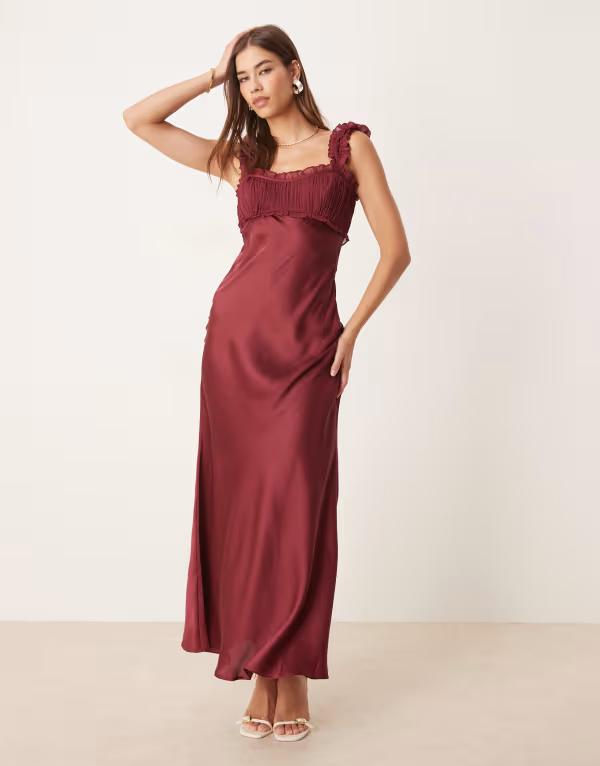 エイソス レディース トップス 衣装 シフォン midi衣装 ギャザー midi ASOS DESIGN ruched bust chiffon MIDI dress インチ deep cherry Deep cherry