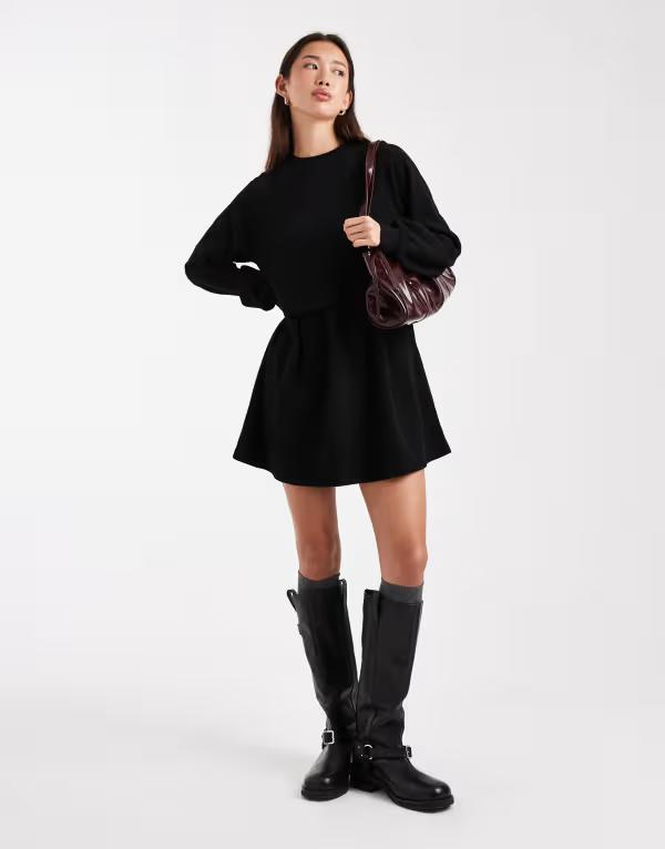 ミスセルフフリッジ レディース トップス 衣装 Miss Selfridge super soft brushed smock dress Black 黒いこと ワンピース-レディースファッション