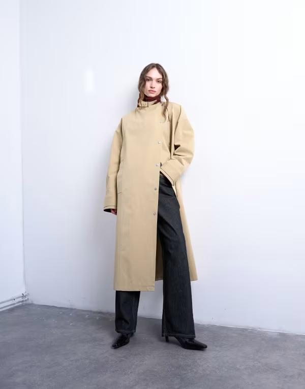 とっ始め販売店 レディース アウター 厚地の外套 対照 Topshop longline trench coat with contrast collar and buckle detail beige ベージュ