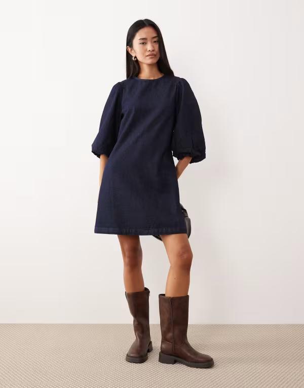 エイソス レディース トップス ワンピース ミニワンピース ミニ デニム ASOS DESIGN denim mini dress with puff sleeve detail in rinse Rinse デニム