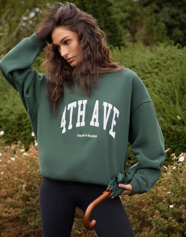 フォース&レックレス レディース アウター パーカー・スウェット プリント スウェット シャツ ロゴ 4th & Reckless oversized printed logo sweatshirt in forest GREEN グリーン