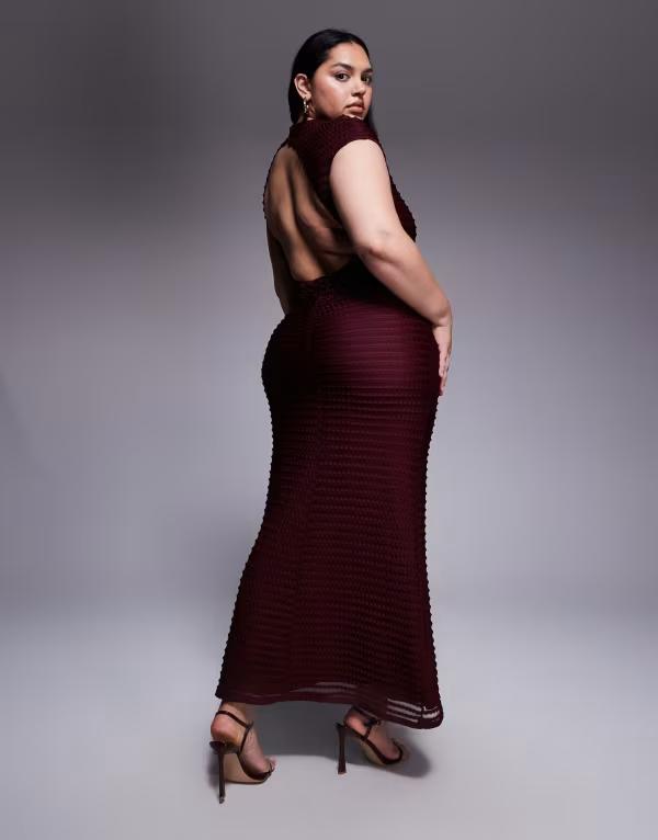 エイソス レディース トップス ワンピース マキシワンピース キャップ マキシ ASOS Curve ASOS DESIGN Curve textured cap sleeve maxi dress in cherry Cherry